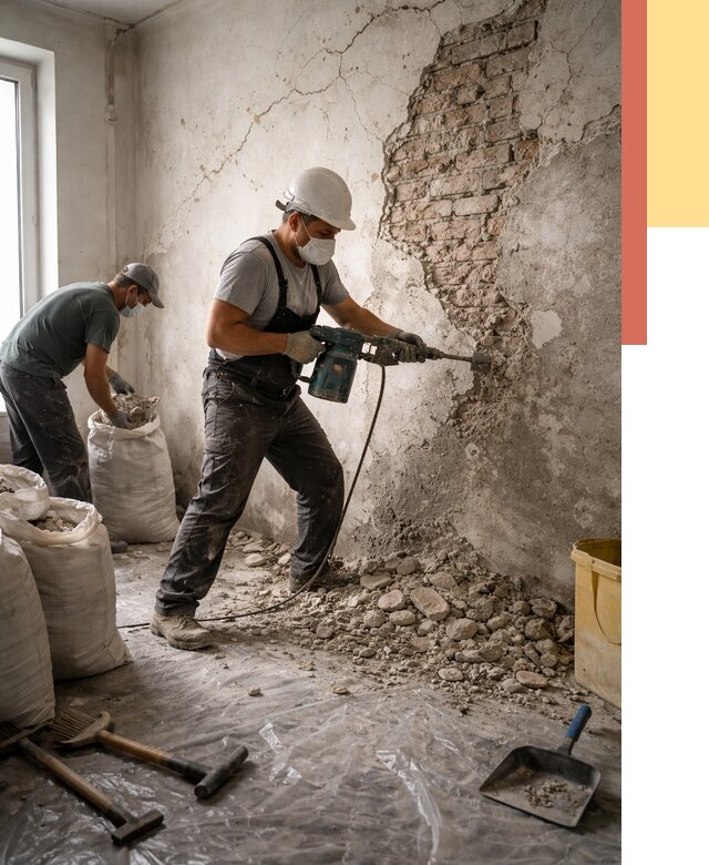 Демонтаж штукатурки со стен в Первоуральске от 7411 руб/м² — быстро и недорого | ОТДЕЛОЧНИК-Прв