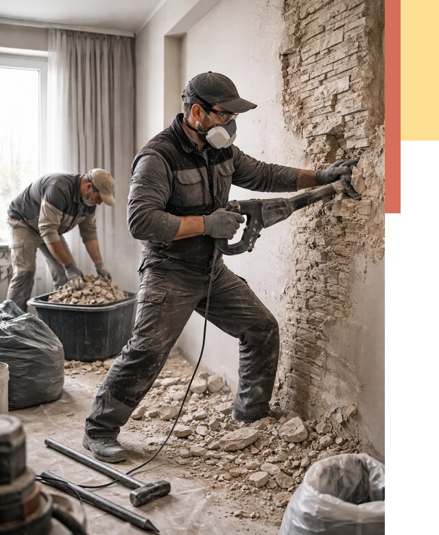 Демонтаж декоративного камня в Первоуральске от 1492 руб/м² — быстро и недорого | ОТДЕЛОЧНИК-Прв