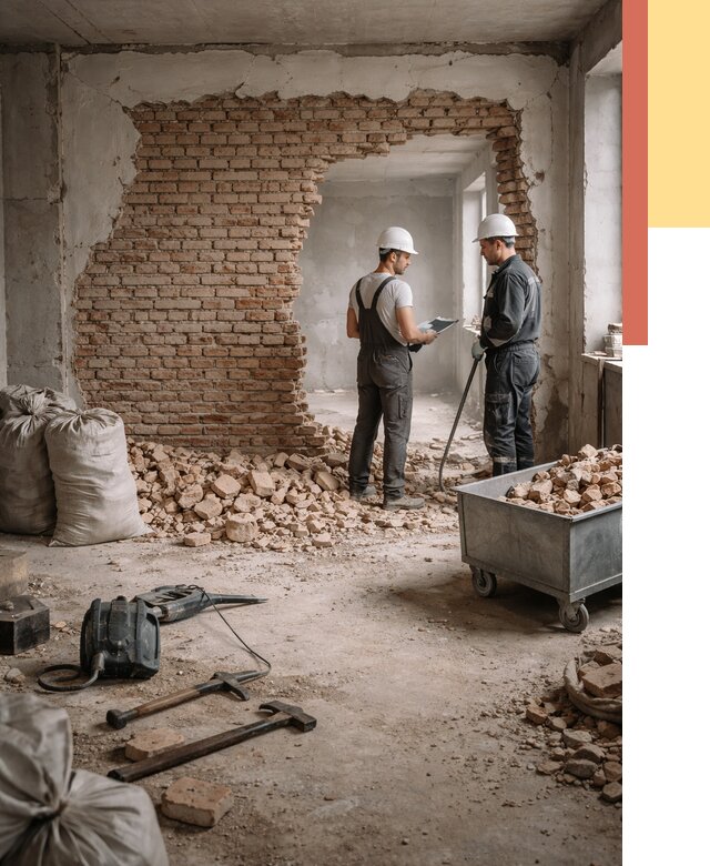 Демонтаж кирпичных стен в Первоуральске от 4323 руб. — быстро, недорого, под ключ | ОТДЕЛОЧНИК-Прв