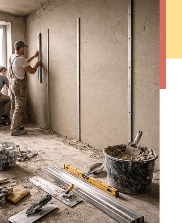 Штукатурка стен по маякам в Первоуральске от 5661 руб./м² — выравнивание под ключ | ОТДЕЛОЧНИК-Прв