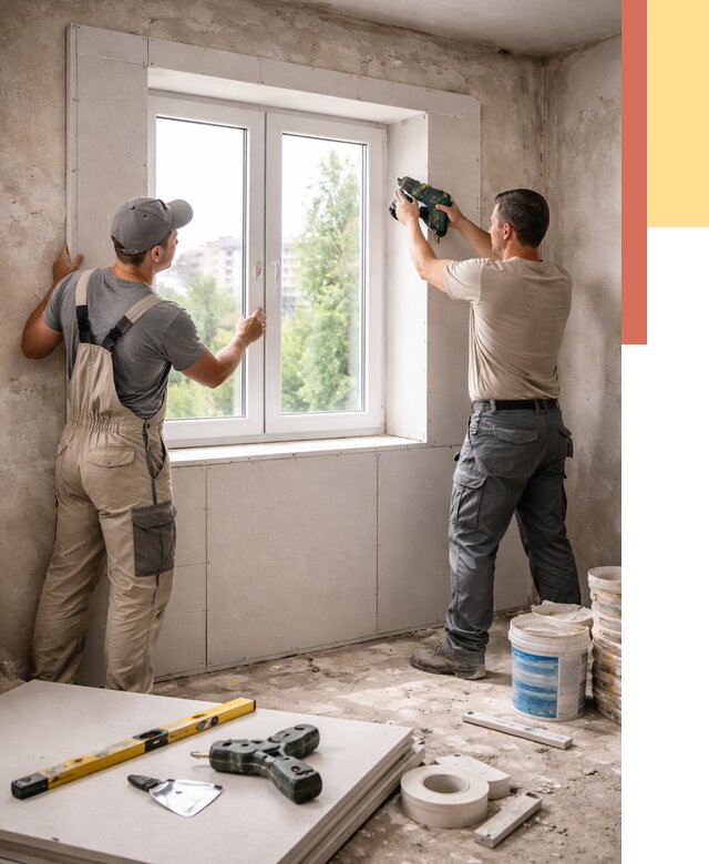 Монтаж откосов из гипсокартона в Первоуральске от 4632 руб. под ключ | ОТДЕЛОЧНИК-Прв