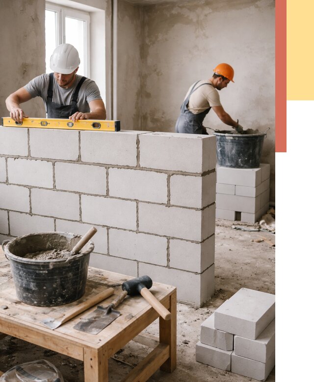 Кладка перегородок из газобетона в Первоуральске от 3294 руб. под ключ | ОТДЕЛОЧНИК-Прв