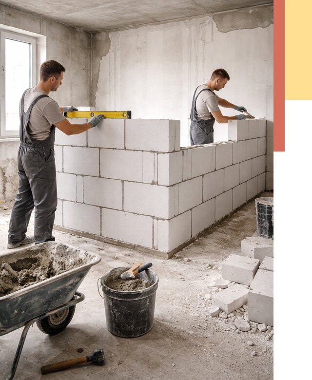 Кладка перегородок из ПГП в Первоуральске от 2573 руб./м2 — монтаж и возведение под ключ | ОТДЕЛОЧНИК-Прв