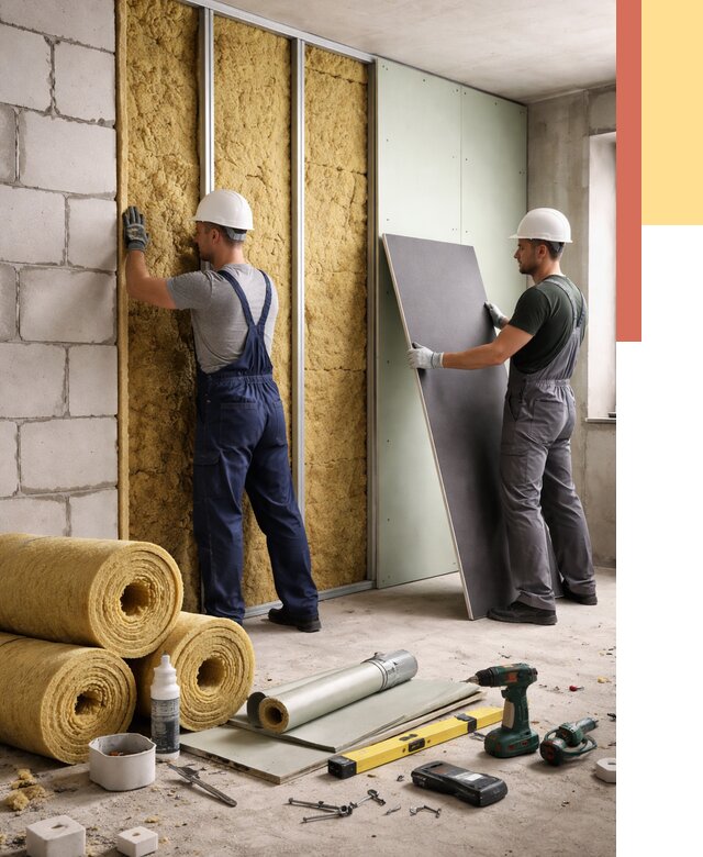 Шумоизоляция перегородок из блоков в Первоуральске от 1904 руб./м² — быстро и недорого | ОТДЕЛОЧНИК-Прв