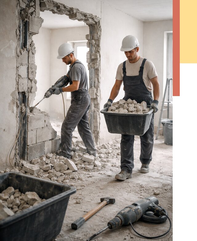 Демонтаж блоковых перегородок в Первоуральске от 3860 руб. — быстро и недорого | ОТДЕЛОЧНИК-Прв