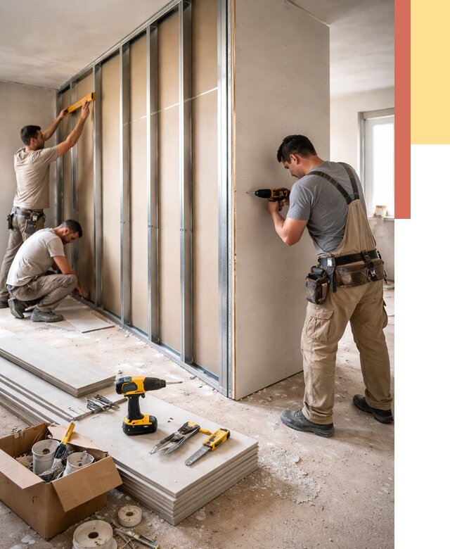 Монтаж однослойной перегородки из гипсокартона в Первоуральске от 669 руб. | ОТДЕЛОЧНИК-Прв