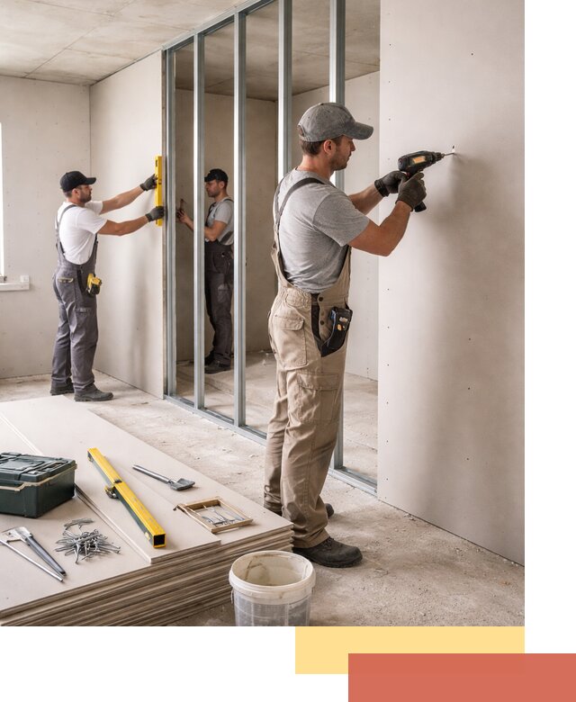 Однослойная перегородка из гипсокартона в Первоуральске под ключ, монтаж и отделка