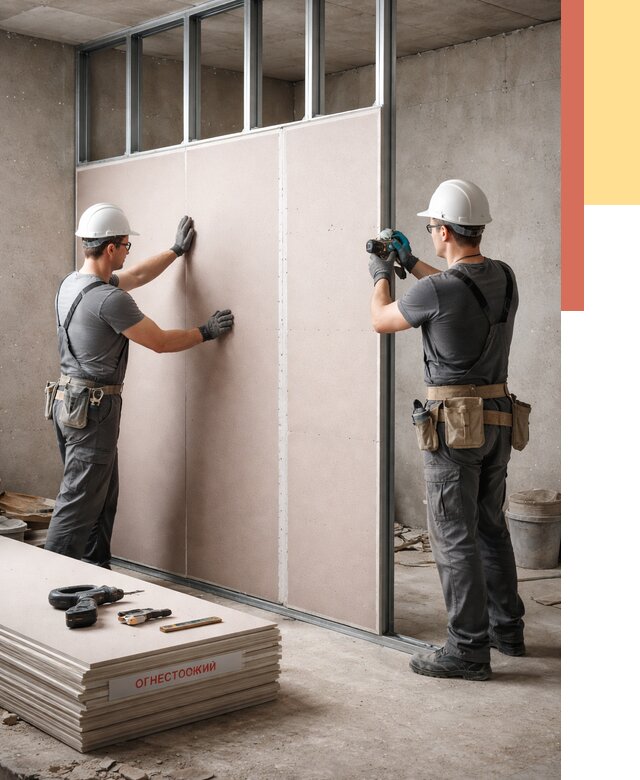 Перегородка из огнестойкого гипсокартона в Первоуральске от 1904 руб. под ключ | ОТДЕЛОЧНИК-Прв