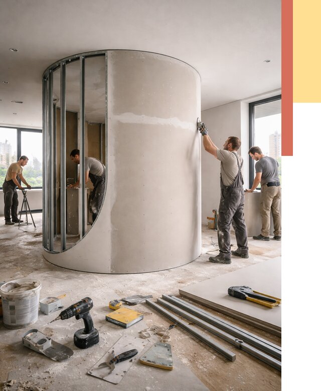 Радиусная перегородка из гипсокартона в Первоуральске от 2985 руб. под ключ | ОТДЕЛОЧНИК-Прв