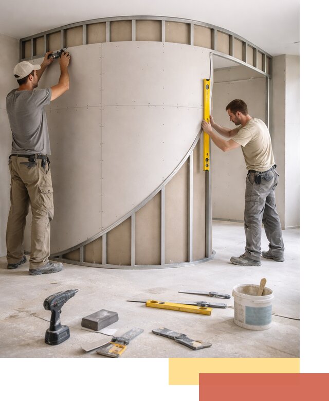 Радиусная перегородка из гипсокартона в Первоуральске под ключ