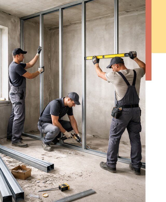 Монтаж каркаса перегородки из профиля в Первоуральске от 772 руб. | ОТДЕЛОЧНИК-Прв