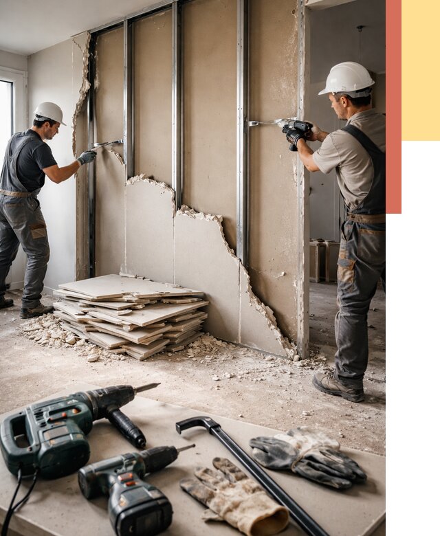 Демонтаж перегородки из гипсокартона в Первоуральске от 1235 руб. быстро и недорого | ОТДЕЛОЧНИК-Прв