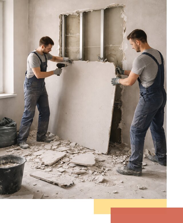 Демонтаж перегородки из гипсокартона в Первоуральске быстрый и аккуратный