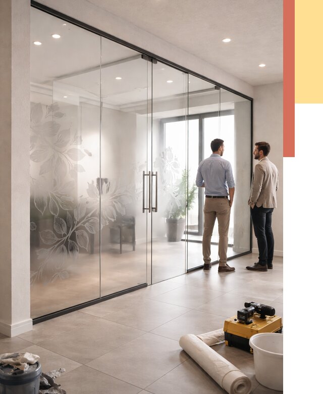 Стеклянные перегородки с рисунком в Первоуральске от 12866 руб. монтаж и нанесение | ОТДЕЛОЧНИК-Прв