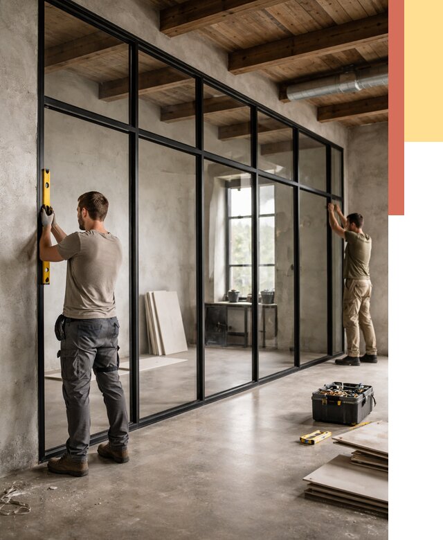 Стеклянные перегородки лофт в Первоуральске от 10808 руб. под ключ | ОТДЕЛОЧНИК-Прв