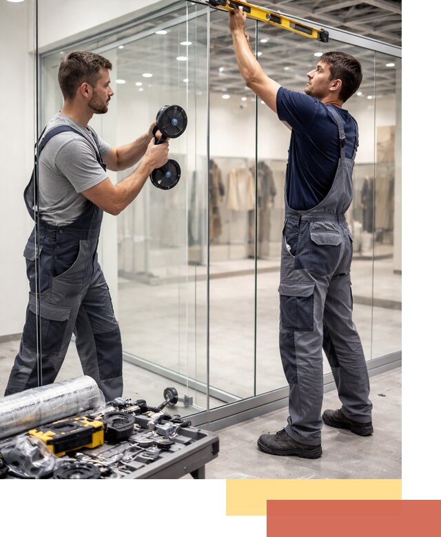 Стеклянные перегородки для магазинов в Первоуральске — монтаж и установка