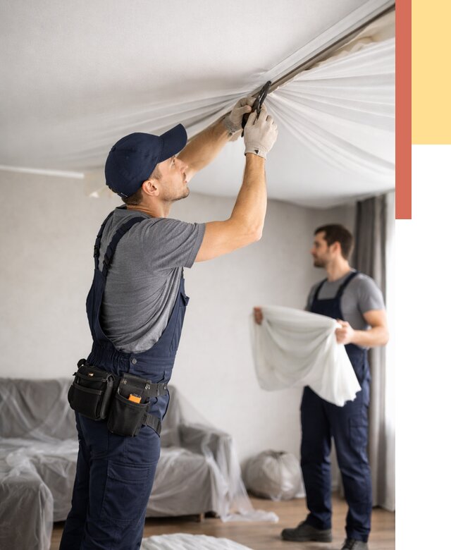 Демонтаж натяжного потолка в Первоуральске от 4632 руб. — снятие и разбор под ключ | ОТДЕЛОЧНИК-Прв