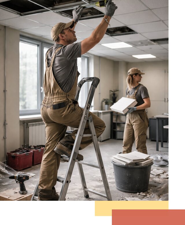 Ремонт потолка Армстронг и замена плит в Первоуральске