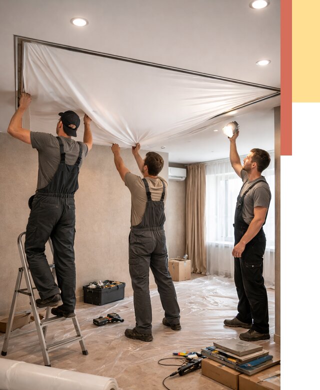 Монтаж ПВХ натяжного потолка в Первоуральске от 3603 руб. под ключ | ОТДЕЛОЧНИК-Прв