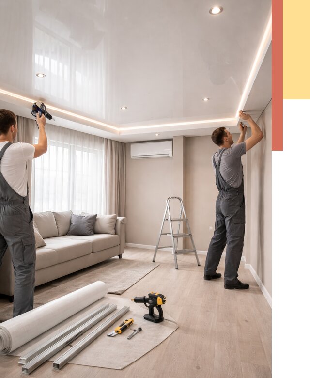 Монтаж глянцевого натяжного потолка в Первоуральске от 772 руб. под ключ | ОТДЕЛОЧНИК-Прв