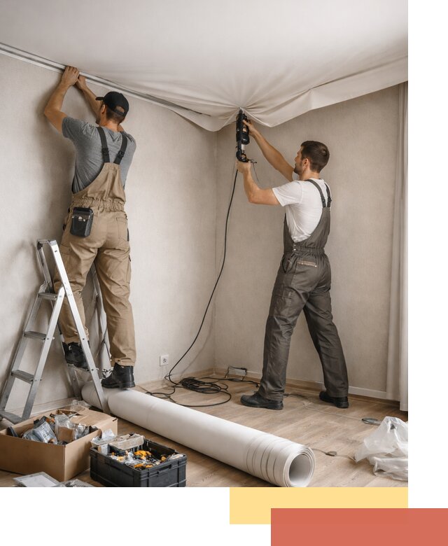 Монтаж цветного натяжного потолка в Первоуральске за один день