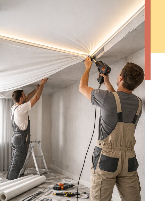 Монтаж натяжного потолка с подсветкой в Первоуральске от 978 руб. | ОТДЕЛОЧНИК-Прв