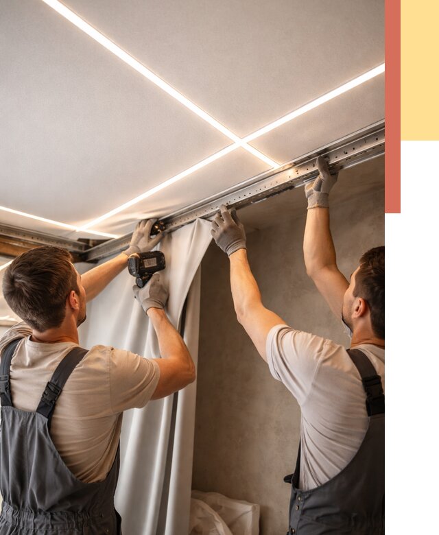 Монтаж натяжного потолка со световыми линиями в Первоуральске от 1235 руб. | ОТДЕЛОЧНИК-Прв