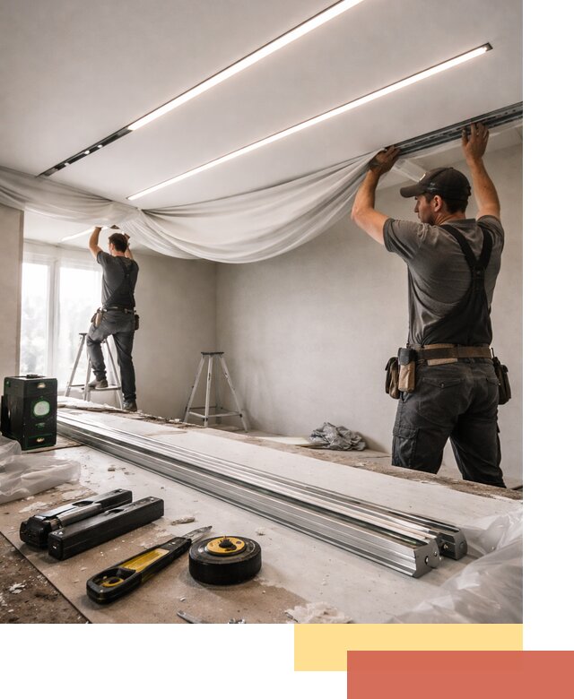 Монтаж натяжных потолков со световыми линиями в Первоуральске