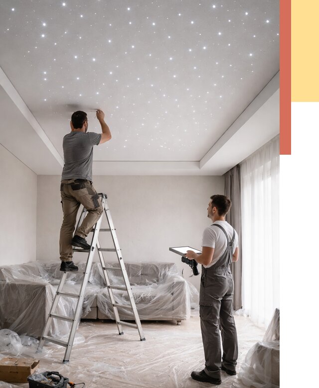 Монтаж натяжного потолка «звездное небо» в Первоуральске от 6690 руб. | ОТДЕЛОЧНИК-Прв