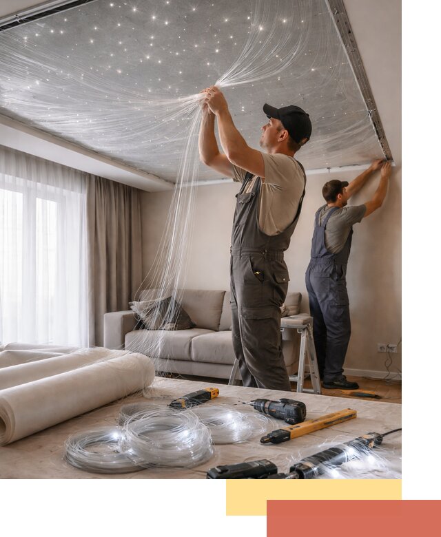 Монтаж натяжного потолка «Звездное небо» в Первоуральске