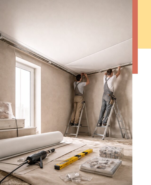 Монтаж натяжного потолка в спальне в Первоуральске от 3911 руб. под ключ | ОТДЕЛОЧНИК-Прв