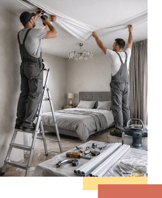 Монтаж натяжного потолка в спальне в Первоуральске