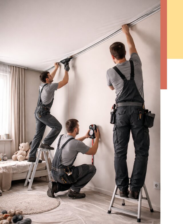 Монтаж натяжного потолка в детской в Первоуральске от 3603 руб. — быстро и недорого | ОТДЕЛОЧНИК-Прв