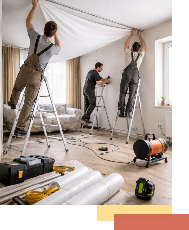 Монтаж натяжного потолка в гостиной в Первоуральске