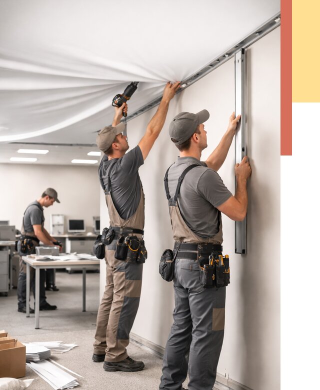 Монтаж натяжного потолка в офисе в Первоуральске от 463 руб/м² — быстро и недорого | ОТДЕЛОЧНИК-Прв