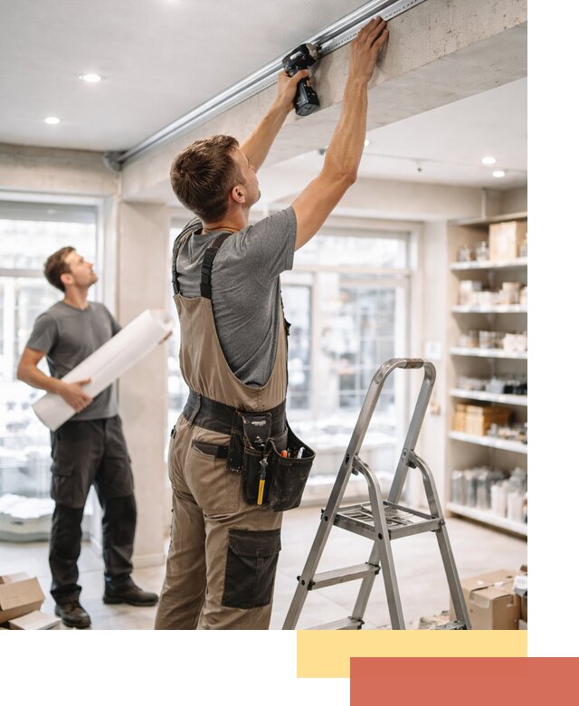 Монтаж натяжных потолков в магазине в Первоуральске