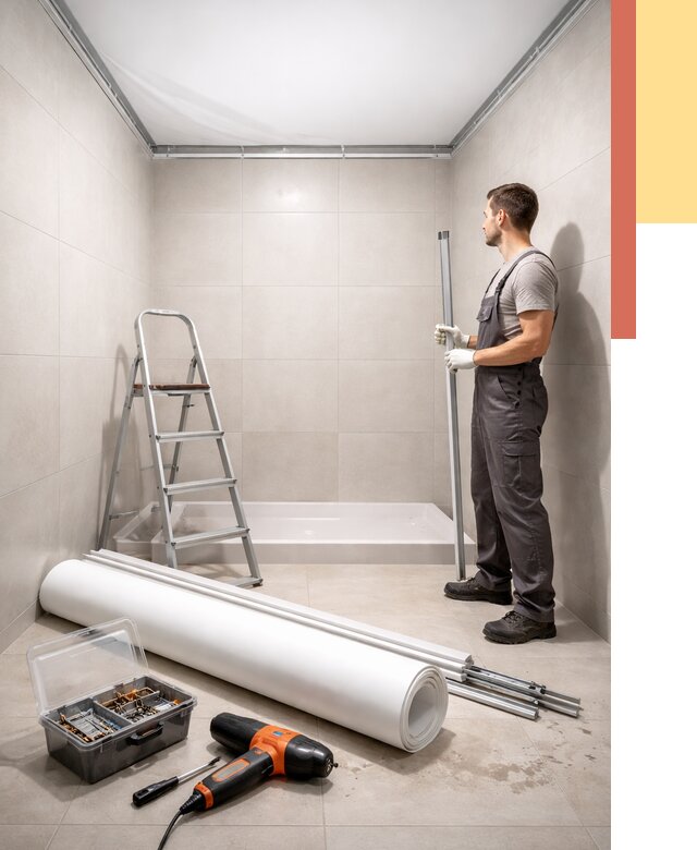 Монтаж натяжного потолка в санузле в Первоуральске от 1904 руб. — ОТДЕЛОЧНИК-Прв