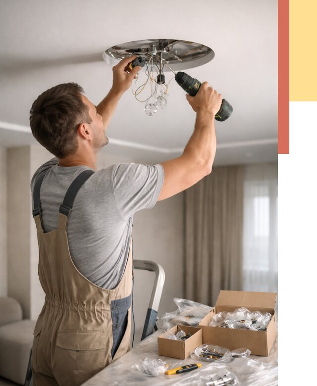 Установка люстры в натяжной потолок в Первоуральске от 1235 руб. | Быстро и недорого — ОТДЕЛОЧНИК-Прв