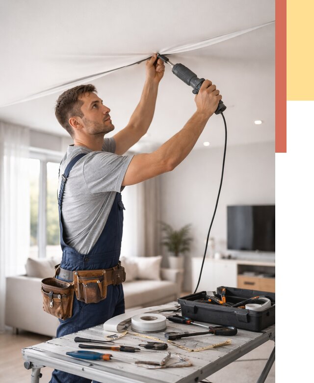 Ремонт натяжных потолков в Первоуральске от 9778 руб. под ключ — ОТДЕЛОЧНИК-Прв