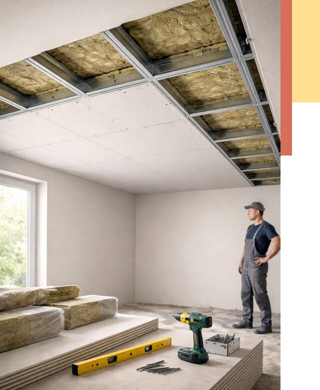 Звукоизоляция потолка ГКЛ в Первоуральске от 978 руб. — монтаж под ключ | ОТДЕЛОЧНИК-Прв