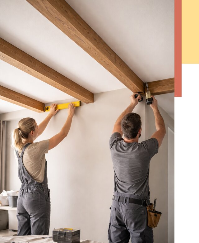 Монтаж декоративных балок на потолок в Первоуральске от 4323 руб. — ОТДЕЛОЧНИК-Прв